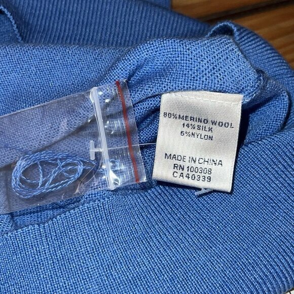 Peter Millar Sweater Men XL Merino Wool Silk Blend Quarter Zip Blue Leather Trim - Picture 7 of 9